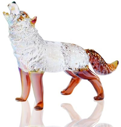 DLXK Kristallglas-Tierfigur, heulender Wolf, mundgeblasenes Glas, Tierskulptur, Sammlerstück, Briefbeschwerer (braun)