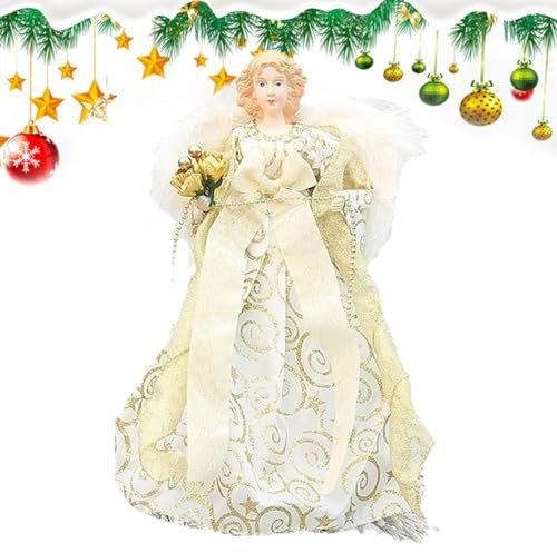 Angel Tree Top Figurine, Christmas Tree Angel Figurine, Angel Christmas Tree Topper with Wings, Holiday Angel Tree Decoration, Elegant Angel Tree Topper, Angel Tree Topper for Christmas