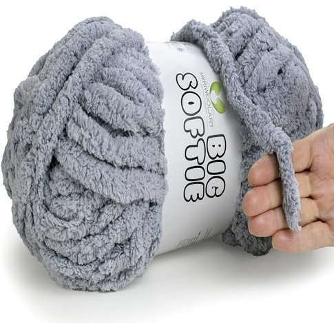 MeriWoolArt® Dicke Chenille Wolle Grau 250g, Flauschige Merino Wolle Zum Häkeln und Stricken, Weiches XXL Garn Für Decken, Kuscheltiere, Zierkissen - Perfekt Für Anfänger und Fortgeschrittene