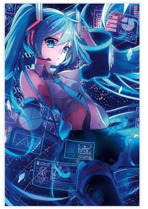 HGEIK Anime-Poster, Motiv: Mädchen Hatsune Miku, 7 Stück, Leinwand-Poster, Wandkunst, Dekor, Bild, Gemälde für Wohnzimmer, Schlafzimmer, Dekoration, 30 x 45 cm