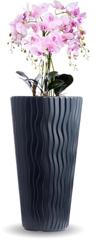 Kunstliche Orchideen in Pink, Hellrosa, Blüten wie Echt, 6 Orchideenrispen, mit XXL Topf schwarz matt - modern, minimalistisch | Dekoblumen, Kunstpflanze, Seidenorchideen - Innendekoration