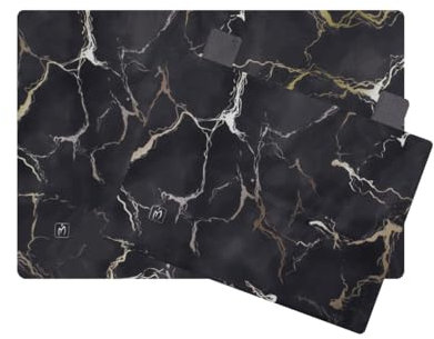 SaRani Set Coprifuochi + Copriforno Imbottito Fantasia Marmo Venature Oro Arredo Cucina (Nero)