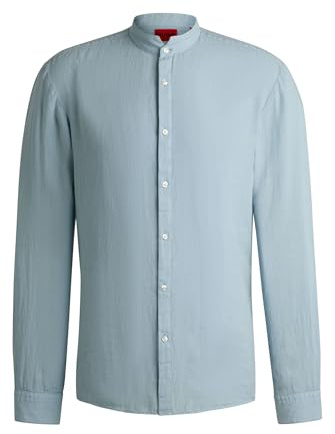 HUGO Herren Elvory Slim-Fit Hemd aus Leinen-Canvas Blau L