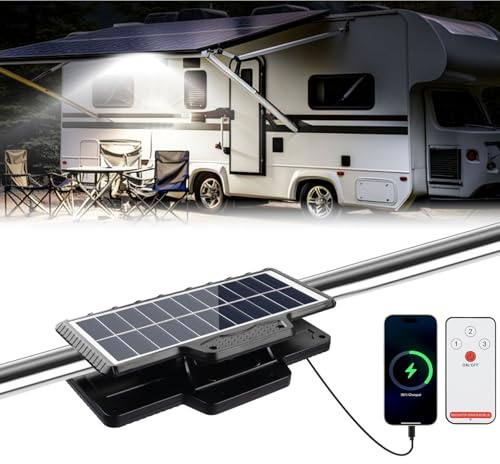 Luces solares para exteriores para caravana, 208 luces LED con sensor de movimiento, luz de porche RV con control remoto, luces impermeables con clip en cámper al aire libre para viajes en