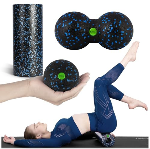 Neo-Sport Faszienrolle Massageball Faszienball Duo Ball 3er Set Rückenrolle Massagerolle Selbstmassage Massage Rolle Glatt Wasserdicht Pflegeleicht Verformungsbeständig Muskelrolle Schwarz Blau