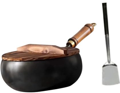 JISADER 9.45'' Iron Wok Flat Bottom Wok Chinese Wok Cooking Wok for Restaurant Camping Kitchen