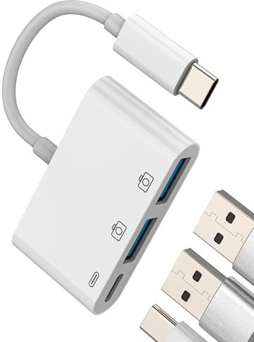 USB C auf USB Adapter(3in1)für Apple Splitter OTG 3.0 Type C Stecker Laden Kabel Converter für iPhone 16 15 Pro Max für iPad MacBook Tablet Kompatibel für Samsung S25 S24 S23 Thunderbolt Kamera Memory