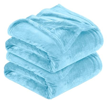 MOONLIGHT20015 Silk Touch Warm 2 Pack Fleece Blankets - 400 GSM Throws for Sofa Fluffy Blanket Bed Throw for Bedroom, Couch, Travel, Kids, Bedroom Accessories LightBlue, Full/Queen (200 X 240CM)