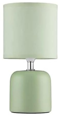HMN Mini Bedside Table Lamp with Green Base and Polyester Fabric Lampshade, Main Operated Table lamp for Bedroom and Living Room (Green Lamp)