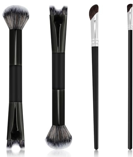 Lot de 4 pinceaux pour le nez, 2 en 1, pour le contour du nez, le blush, le fond de teint liquide, la BB crème et l'anti-cernes