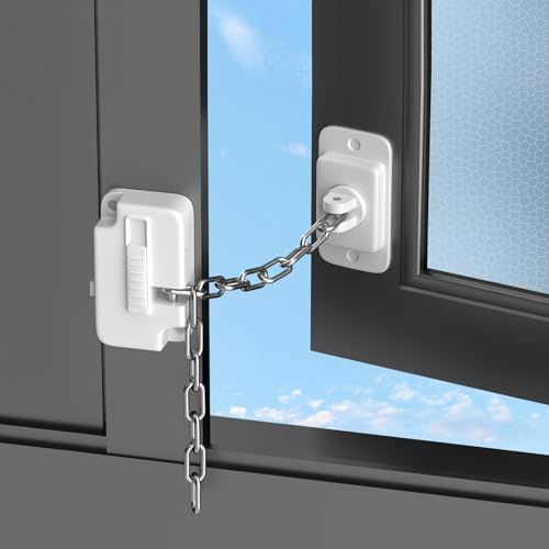 ZEWZE Fenstersicherung für Kinder –Knopfschalter für Tür- und Fensterschlösser verstellbare Türkette ohne Bohren – Für Fenster, Balkontüren, Schiebetüren, Schränke und Schubladen