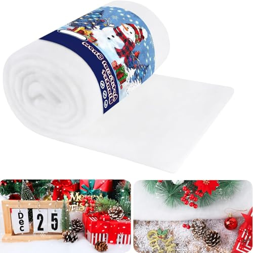 Doaizer Christmas Artificial Snow Blanket 80 x 240cm Thick Xmas Fluffy Fake White Cotton Snow Blanket for Christmas Village Tree Decor Holiday Decorations