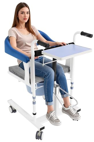 Patient Lift Wheelchair Hydraulic Lift Transfer Machine Load-Bearing Capacity 100kg for Elderly & Handicapped (Blue)