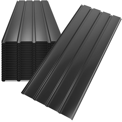 Mondeer Trapezbleche, 24 Stück Wellblechplatten für dach, 115 x 45 cm, 12m², Geeignet für Carportdächer und Gewächshäuser,Wetterfest, 0,3 mm dick, einfach zu montieren, Schwarz.