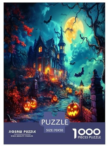 Halloween Village Jigsaw Puzzles Puzzle for Adults Kids. 1000 Pieces Art Great Gifts Challenge Toy Educational Games Home Decoration for Educational Games Gifts 70x50cm/1000pcs