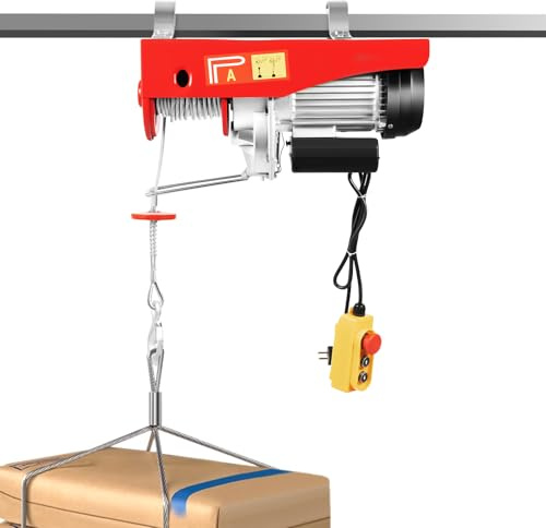 Elektrische Seilwinde, 1600W Kupfermotor Flaschenzug Kran, Doppelseil-Hubhöhe 6m Hebegewicht 1000kg, Einzelseil-Hubhöhe 12 m, Seilhebezug Seilzug, Elektrische Hebezeuge, Motorwinde mit Fernbedienung