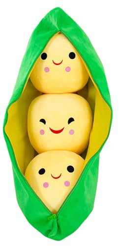 Erbsen-Plüschtier, Weiches Erbsen Kuscheltier, Flauschiges Erbsenschote Stofftier zum Spielen und Kuscheln, 3 Erbsen-in-einer-Schote-Plüsch Kissen, Plüsch Spielzeug Geschenk für Kinder (25cm,Gelb)