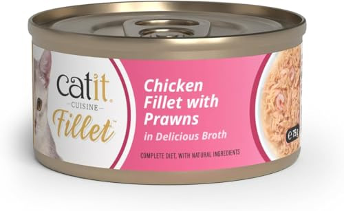 Catit Cuisine Fillet, Real Chicken Fillet with Prawns in Broth, Grain Free Wet Cat Food for Adult Cats, High Meat Tinned Cat Food in Broth 1 x 75g (Pack of 6)