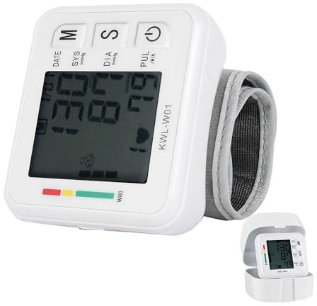 Tensiómetro de Muñeca LCD 2 Usuarios 99 Memorias Ajustable | Indicador visual por colores, lectura fácil, portátil, para uso doméstico, brazalete ajustable 13.5-19.5 cm, pilas incluidas