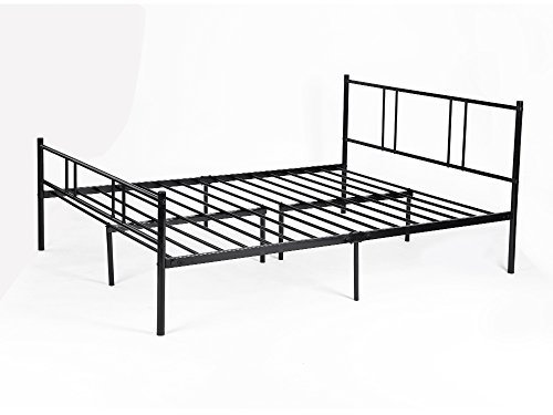 EGGREE Gästebett Doppelbett Metallbett Jugendbett Kinderbett Metall Bettgestell mit Lattenrost für Kinderzimmer Gästezimmer Schlafzimmer Silbergrau 140x200cm