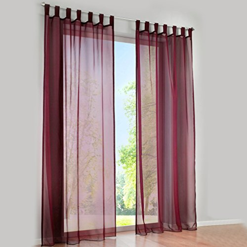 HongYa 1er-Pack Schlaufenschal Uni Gardine Transparenter Voile Vorhang H/B 245/140 cm Beere