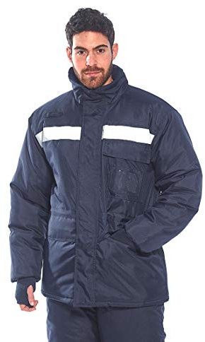Portwest CS10 ColdStore Jacket Long Sleeve Thermal Knitted Cuff Quilt Lined | Navy, Large, EN 342, Pack Away Hood, Easy Closure, Drawcord Adjustable Waist, Reflective Tape, Water Resistant, Radio Loop