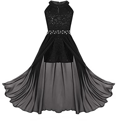 iEFiEL Sweet Prinzessin Lace Blumenmädchenkleider für Hochzeits Brautjungfern Mädchen Kleid Festlich Kinder Overall Jumpsuit Gr. 104-176 Schwarz 152