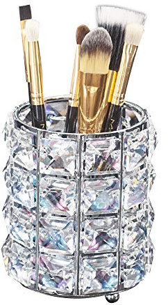 LUGUNU Makeup Brush Holder Organizer Golden Crystal Bling Personalized Gold Comb Brushes Pen Pencil Storage Box Container (Crystal Pot-Sliver)
