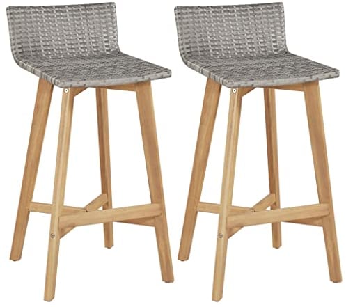 vidaXL Akazienholz Massiv 2X Barstuhl Poly Rattan Barhocker Tresenhocker Stuhl