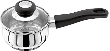 Judge Vista Stainless Steel Small Saucepan 12cm 500ml, Shatterproof Vented Glass Lid, Induction Ready, Oven Safe, 25 Year Guarantee