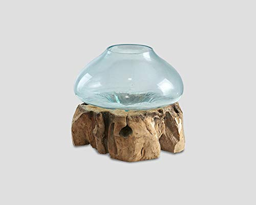 Deko-Objekt mit Vase aus Glas auf Einer Holz-Wurzel - 43cm x 47cm x 51cm (HxLxB)