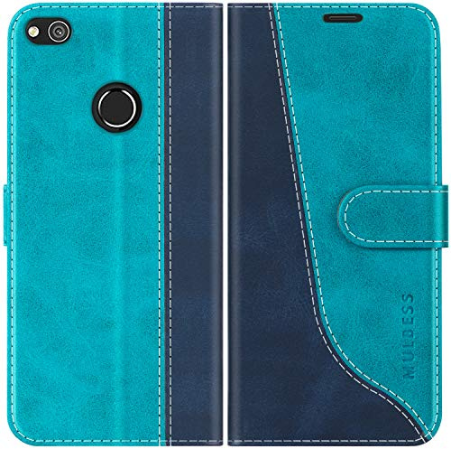 Mulbess für Huawei P8 Lite 2017 Hülle, Handyülle Leder mit Kartenfach, Klapphülle mit Magnetverschluss, Flip Case Etui Handytasche Schutzhülle, Stilvoll Mint Blau