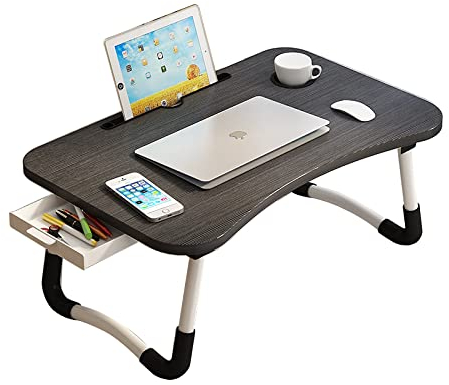 VebaCidi Home Office Lap Desk with Storage Drawer, Cup and Phone Holder, Foldable Laptop Desk for Working, Writing, Gaming and Drawing