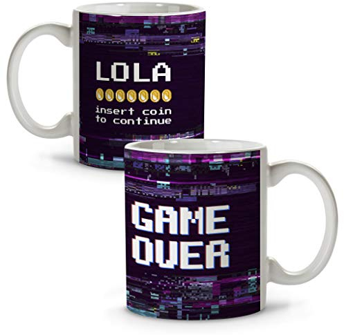 LolaPix Taza Game Over. Tazas personalizadas. Regalo friki. Tazas originales con nombre capacidad 330ml. Game Over