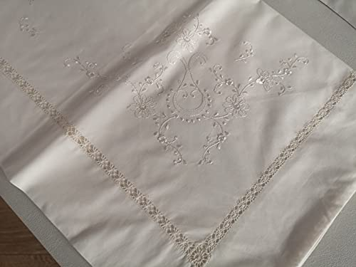 Bezaubernde Bettwäsche 155x220 aus Perkal-Baumwolle, Stickerei, Seide, handgewebt, ecru Bettbezug