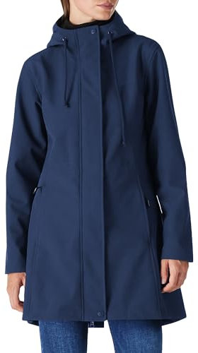 Outdoor Ventures Veste de pluie longue softshell avec capuche pour femme - Veste de mi-saison doublée - Veste fonctionnelle imperméable coupe-vent - Veste de randonnée respirante, Bleu marine S