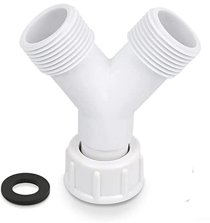 Washing Machine Y Splitter, 3/4 Inch Plastic Y Piece Splitter Connector Washing Machine Dish Washer, Appliance Inlet BSP Hose Y Connector with Rubber Washer, White