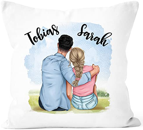 SpecialMe® Kissen.Bezug personalisiert mit Partner-Bild Namen Geschenk Liebe Jahrestag Valentinstag Freund Freundin Mann Frau weiß 40cm x 40cm