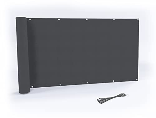 Rollmayer Balkon Sichtschutz mit Ösen und Kabelbinder Balkonabdeckung Balkonverkleidung blickdichte Wind- und UV-Schutz 100% Privatsphäre Wetterschutz (Grafit 219, 0,9m x 3m) Kollektion Velvet