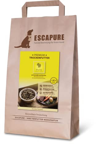 Escapure Adult Trockenfutter Hund 1,5 kg Beutel PUTE - Hundefutter trocken mit Rapsöl & Amarant - Alleinfuttermittel für ausgewachsene Hunde getreidefrei - Hundenahrung mit hohem Fleischanteil