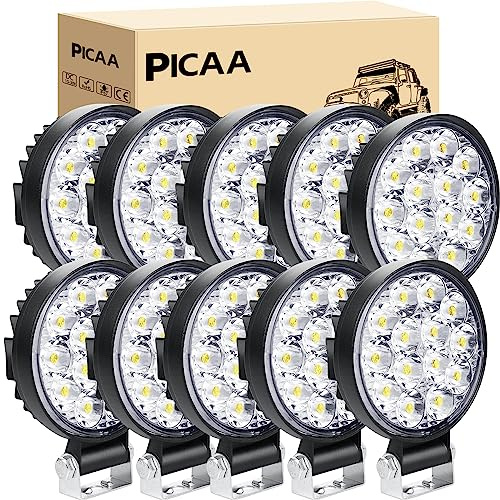 PICAA LED Arbeitsscheinwerfer 10X 3.2 Zoll 42W Wasserdicht Arbeitslicht | 12V 24V, Runden, Spotlight, led zusatzscheinwerfer, für Bagger Traktoren Schlepper SUV ATV Lkw Offroad 4X4 Traktor