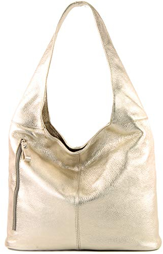 modamoda de T155 Damen Leder Shopper Schultertasche Large handmade in Italy, Farbe:Light Gold
