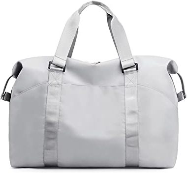 PORRASSO Reisetasche Sporttasche Damen Groß Trainingstasche Schwimmtasche Weekender Übernachtung Tasche Duffle Bag für Sport Fitnessstudio Reisen Grau