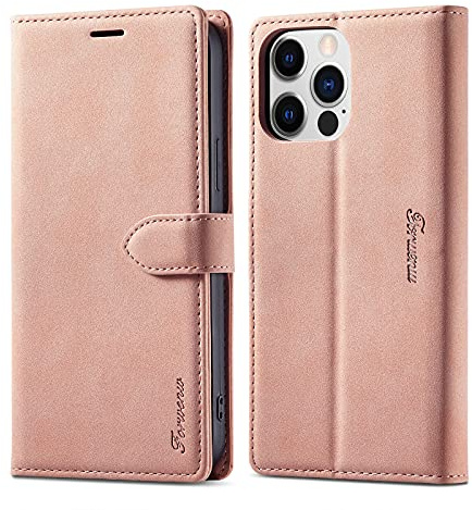 LOLFZ Wallet Case for iPhone 14 Pro, Premium Leather Case Card Holder Kickstand Magnetic Closure Flip Case Cover for iPhone 14 Pro - Rose Gold