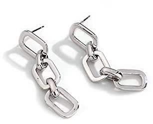 M&W Klobiger Büroklammer-Ohrring, 925er-Sterlingsilber, Gliederkette, baumelnder Ohrring, Sterlingsilber, kein Edelstein