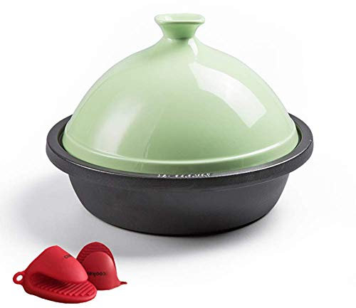 Casserole Dishes with Lids Tagine Cast Iron Cooker Pot Tajine Cooking with Enamel Cast Iron Base and Heat-Resistant Ceramics Lid (Green)