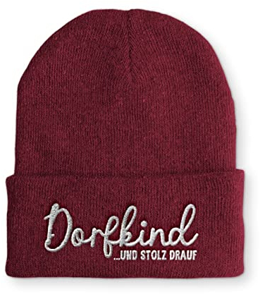 tshirtladen Dorfkind und stolz drauf Statement Wintermütze lustige Mütze für Damen und Herren, Farbe: Bordeaux