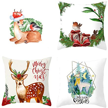 Banemi Kissenbezug Quadrat, Stück 4 Weihnachten Kissenbezug Quadratisch Klein Cervo Weihnachtsdekoration Schlafzimmer 50X50CM