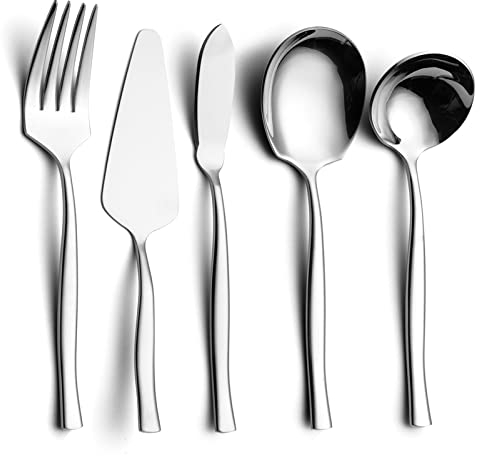 Set di Posate per Servizio Pubblico in Acciaio Inox con Posate da Portata Grandi,d'Argento