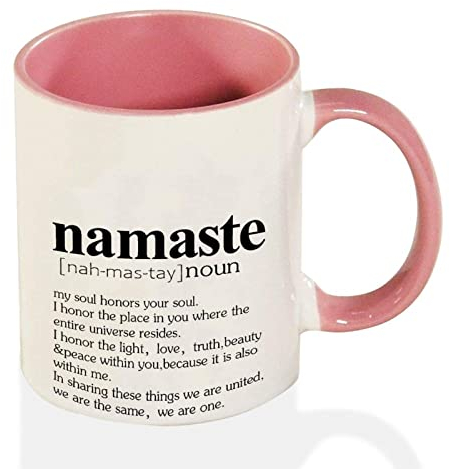 Namaste Definition Kaffeetasse – Lustige Namaste Tasse – Namaste Definition Zweifarbige rosa Tasse – Namaste Tasse Neuheit Tasse 325 ml